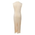 thumbnail image 6 of kamemir Women's Ruched Bodycon Dress Summer Casual Sleeveless Back Slit Elegant Club Evening Party Maxi Dresses(Beige,L), 6 of 6