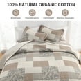 thumbnail image 4 of DDUOXIN Oversized Bedspread Queen Size, 102 X 120 Comforter, 100% Cotton Plaid Farmhouse Quilt, Lightweight Floral Pattern Striped Coverlet, Gray Beige Brown Bedding Set, 3 - Piece for All Season, 4 of 13