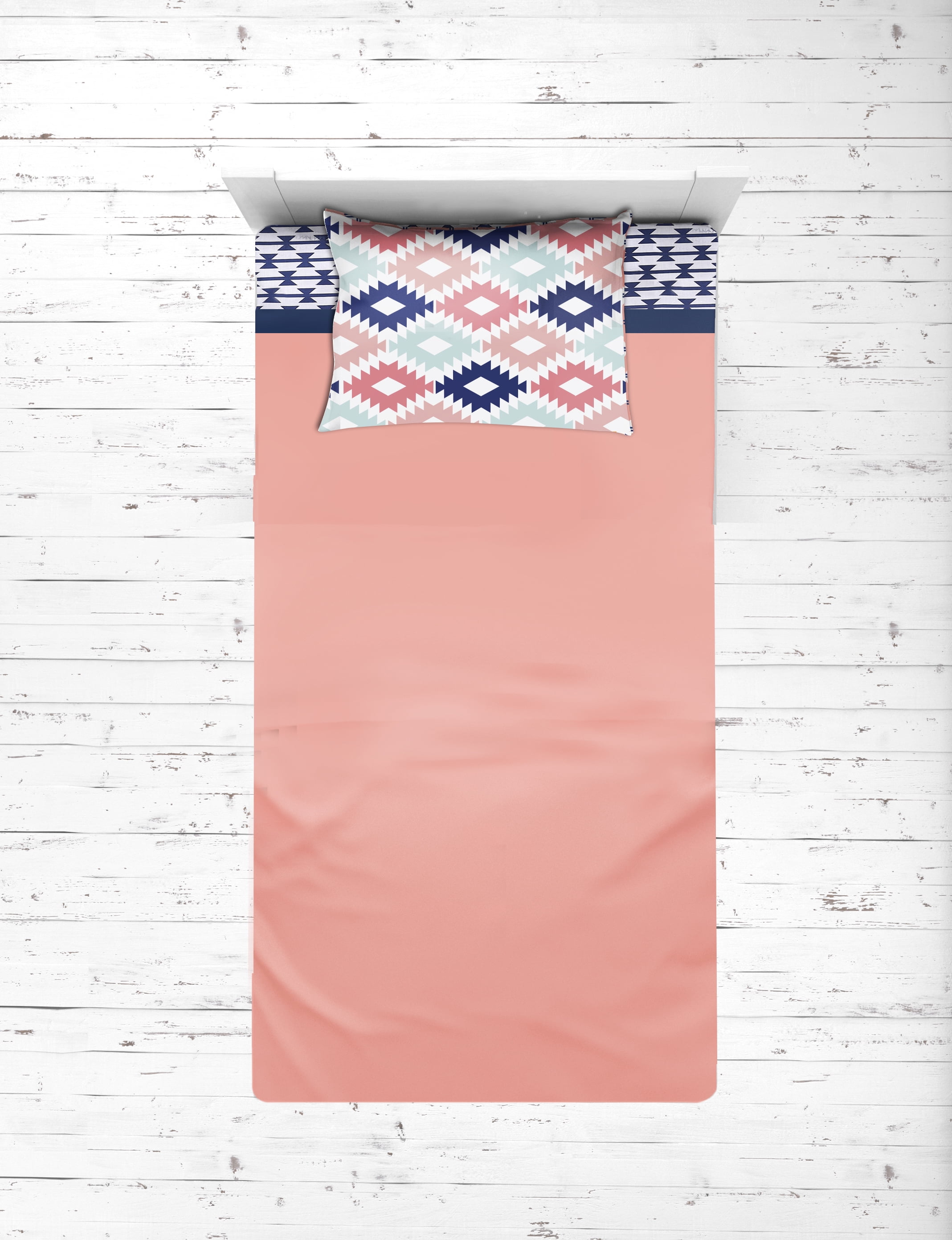 Bacati - Emma Aztec Coral/Mint/Navy 4-Piece Toddler Bedding Set 100% Cotton percale fabrics