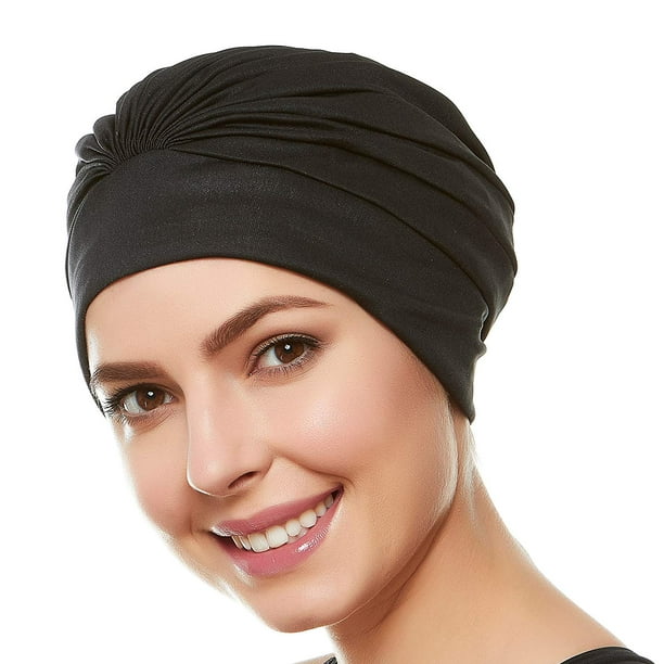 Beemo Women Swim Bathing Cap Turban Polyester Latex Lined Pleated for Women  & Girls Long/Short Hair (Available in 10 Colors) 