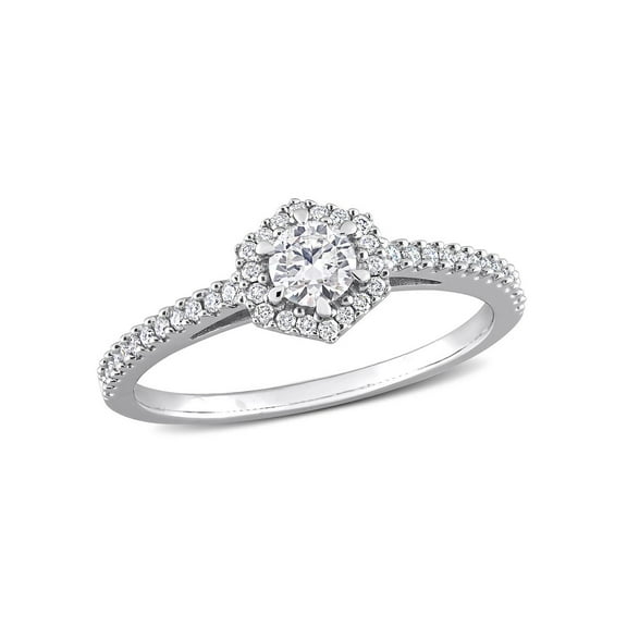 1/2 Carat (Ctw H-I, I2-I3) Diamond Engagement Halo Ring in 14K White Gold for Women