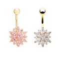 thumbnail image 6 of xeoereki Flower Cubic Zirconia Belly Button Ring Navel Bar Barbell Body Piercing Jewelry Golden + White, 6 of 8