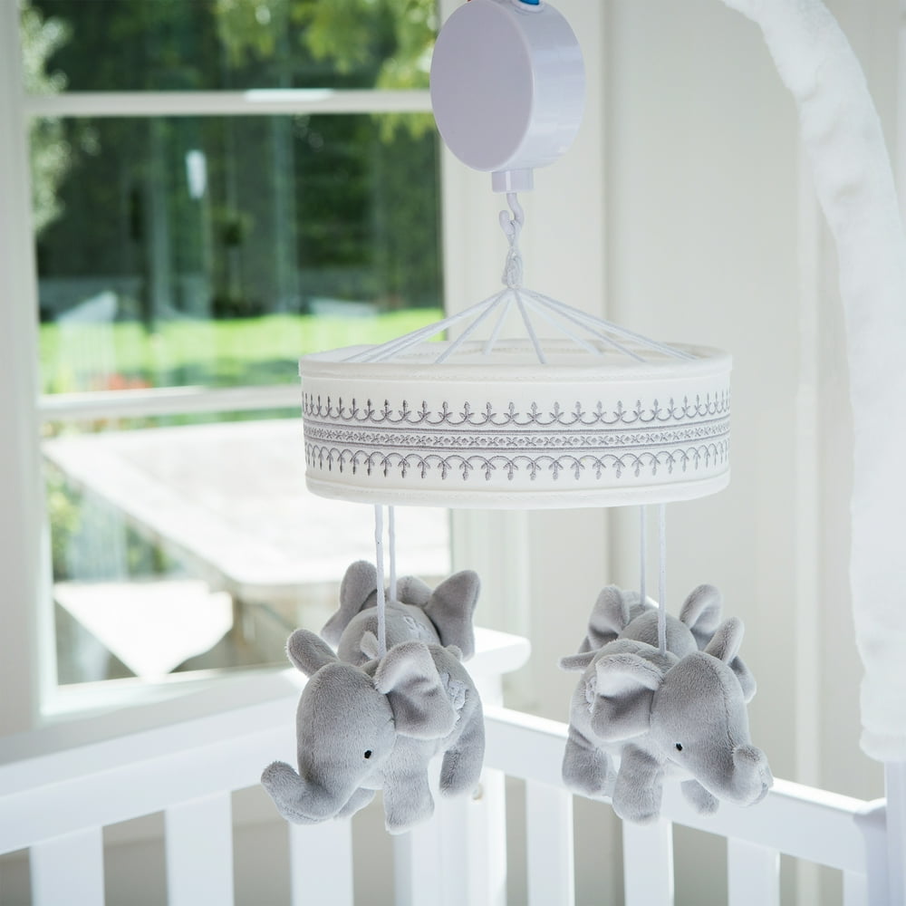 Levtex Baby Elephant Parade Musical Rotating Baby Crib Mobile Grey