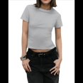 thumbnail image 2 of Camisetas de Algodón para Mujer, Cuello Redondo, Corta, Básicas, Informales, de Verano, Color Gris, Talla L, 2 of 9