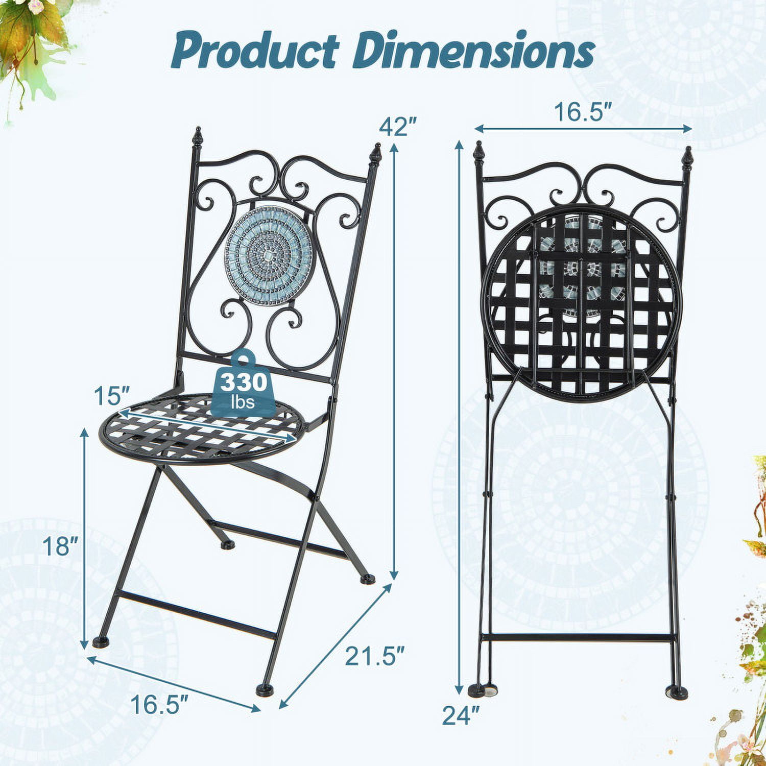 Aimee Lii Set of 2 Mosaic Chairs for Patio Metal Folding Chairs, Outdoor Patio Set-A Aimee Lii Set of 2 Mosaic Chairs for Patio Metal Folding Chairs, Outdoor Patio Set-A