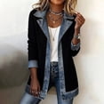 thumbnail image 2 of YWMJI Denim Patchwork Corduroy Cardigan for Women Collared Knit Sweater Blazer Soft Ribbed Knit Long Sleeve Button Down Denim Trim Blazer Lightweight Open Front Thigh Length Jackets Black Xl, 2 of 9
