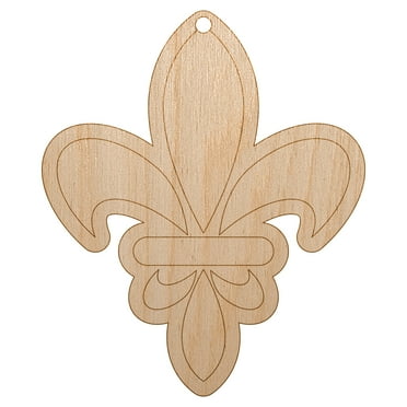 Fleur De Lis French Mardi Gras Elegant Wood Holiday Christmas Tree Ornament Unfinished DIY Pre-Drilled Craft