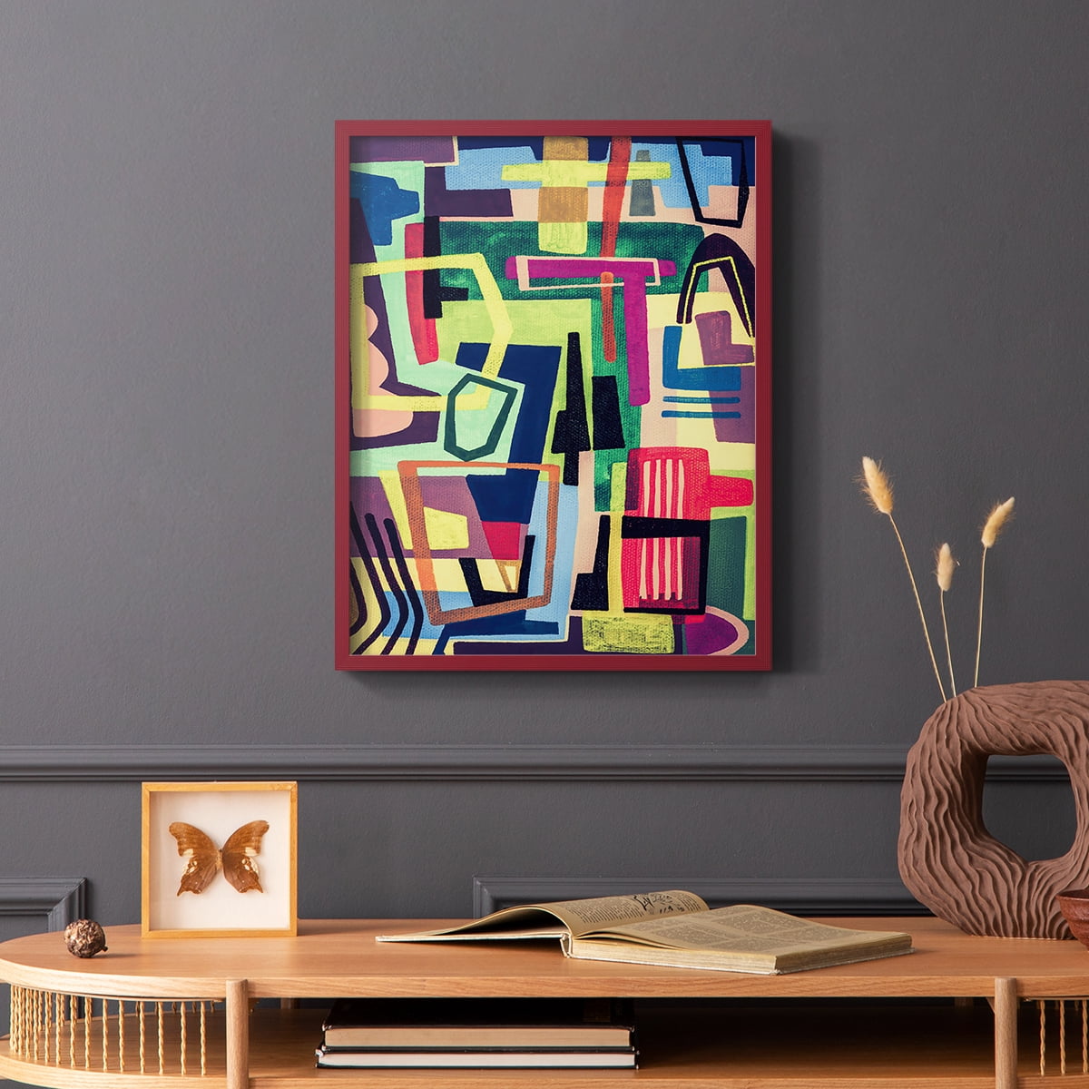 Connected Colors I Framed Print in Red Solid Wood Framed Print No Nail Hanging