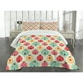 thumbnail image 3 of Ambesonne Retro Quilted Bedspread Set 3 Pcs, Ladybugs Retro Cartoon, King Size, Multicolor, 3 of 5