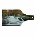 thumbnail image 1 of Waterfall Cutting Board, Water Falls to the Lake Through Rocks Surrounded by Fall Season Trees, Tempered Glass Cutting and Serving Board, Wine Bottle Shape, White Green and Orange, by Ambesonne, 1 of 1