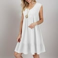 thumbnail image 4 of GEWSEY Summer Dress for Women Ruffle Cap Sleeve Pleated V Neck Dress Tiered Swing A Line Babydoll Mini Dress (White, XL), 4 of 6
