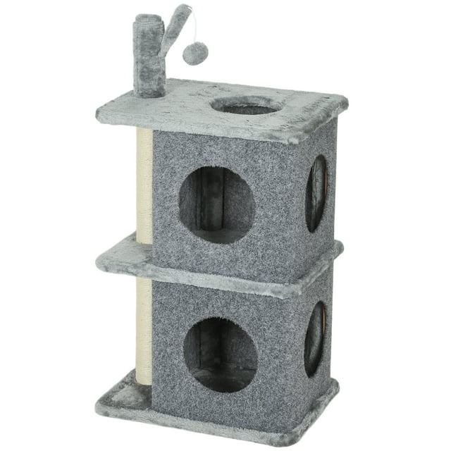 CoSoTower 31.5" Cat Tree, Multi-Level Cat Tower with 2 Condos and Soft Plush Perches for 1-2 Cats, Grey