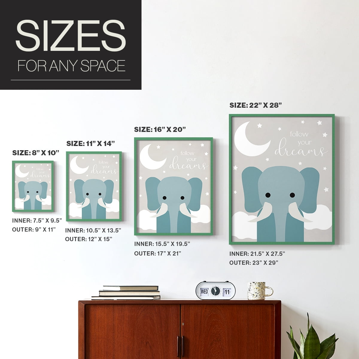 Dreams Elephant in Paper Solid Wood 11 x 14 Framed Print