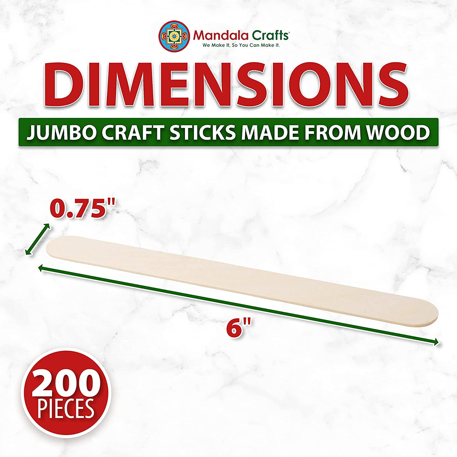  Mandala Crafts 6 Inch Wooden Jumbo Popsicle Sticks for Crafts -  100 Craft Wood Sticks for Food Ice Cream Sticks Tongue Depressors - Waxing  Sticks for Hard Wax Paint : Arts, Crafts & Sewing
