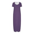 thumbnail image 3 of WREESH Womens Dress Large Pocket Solid Color Dress Fashion Round Neck Short Sleeved Long Sleeved Purple, 3 of 5