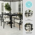 thumbnail image 4 of Martha Stewart 7-Piece Indoor-Outdoor Dining Set with 6 Stackable Dining Chairs and 60" Table with Steel Frames in Black with Cream All-Weather Cushions, 4 of 12