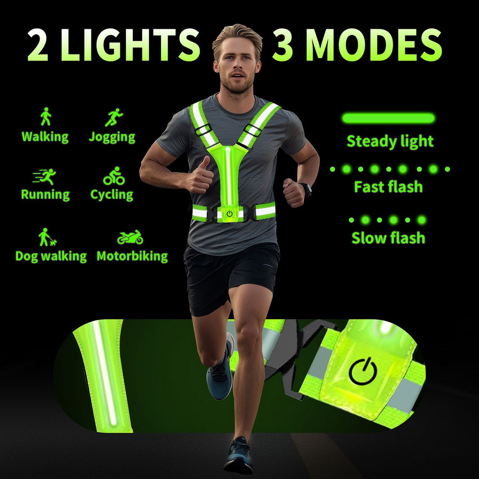 Totoro Hero LED Running Vest USB Rechargeable Reflective Glowing Reflector Straps High Visibility Night Running Riding Clothing Elastic Band