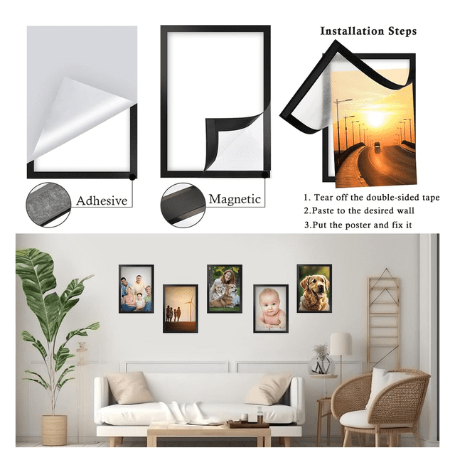 10PCS A5 Magnetic Diamond Art Frames, Self Adhesive Magnetic Picture Frame Frames Display Frame Black