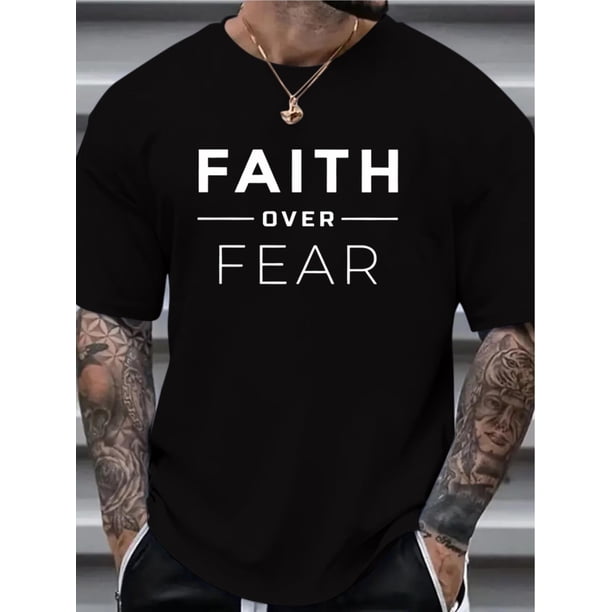 Men's Vintage Casual Crew Neck T-Shirt, 100% cotton , with "Faith Over Fear" All-Season Comfort