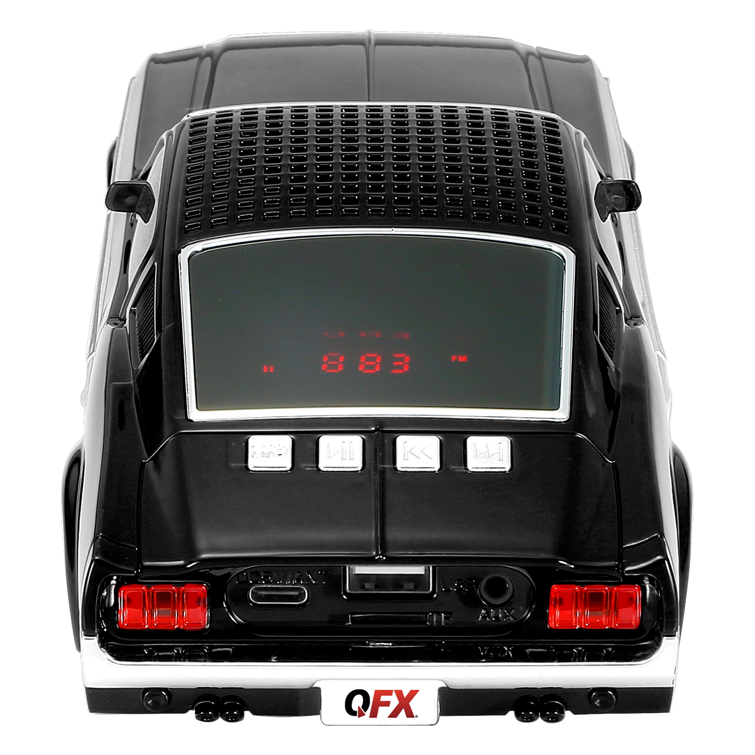 QFX Bluetooth 1965 Retro Car Replica Speaker, 3-inch Speakers, Hands Free Link, Built-in Microphone, FM Radio and LED Party Lights, Black - BT-1965-BLK