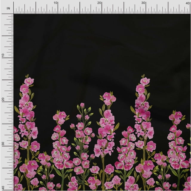 oneOone Silk Tabby Fabric Leaves & Pink Floral Panel Print Sewing Fabric BTY 42 Inch Wide
