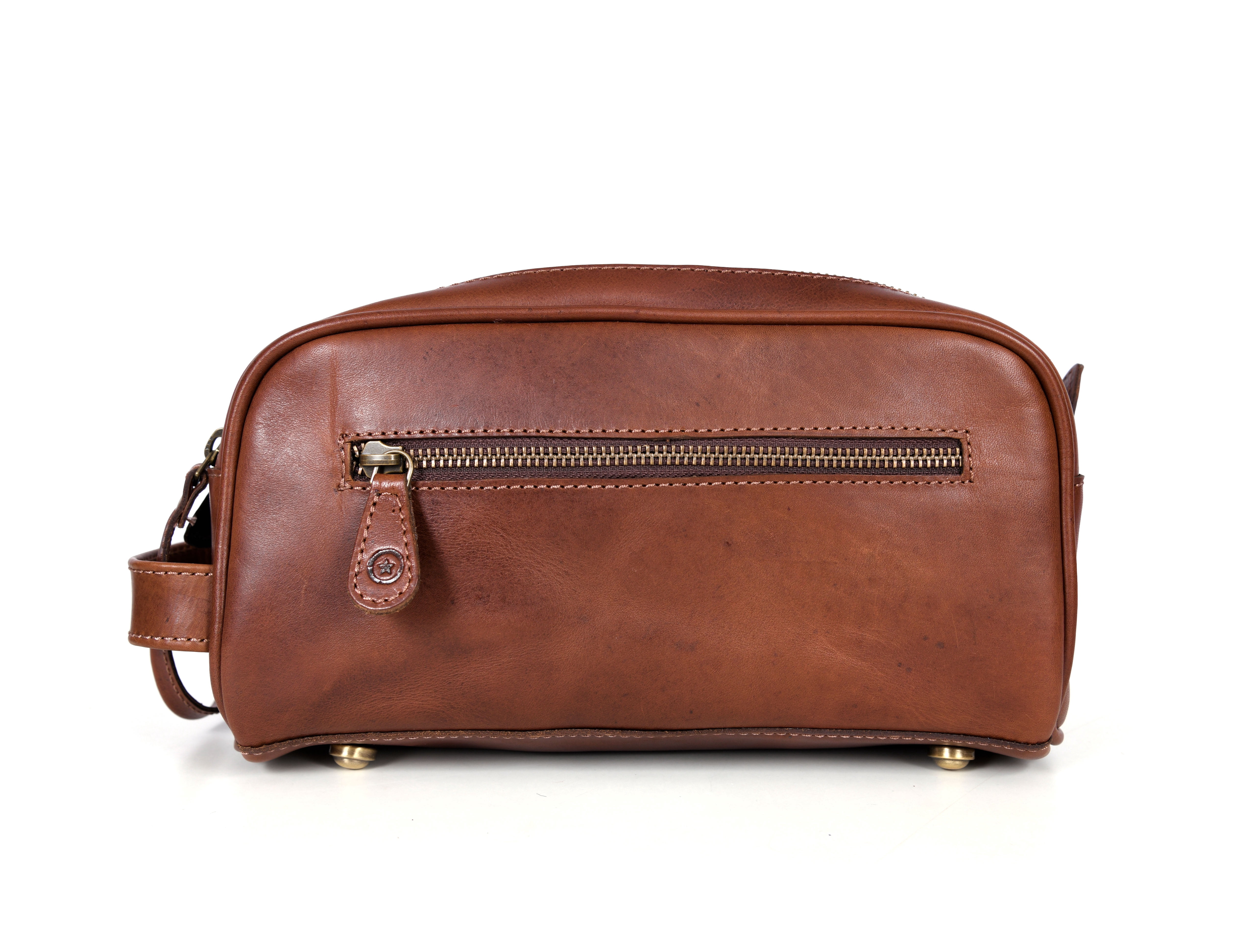 Aaron Leather Goods Genuine Leather Toiletry Bag - Chestnut