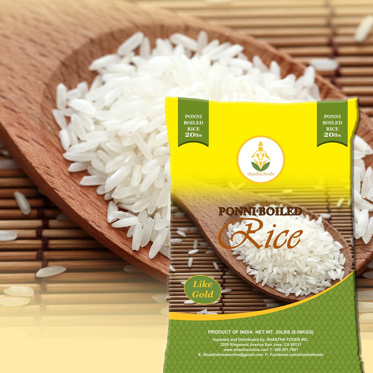 Shastha Foods Ponni Boiled Rice, Traditional White Rice, Gluten-Free, 20 lb, pack of 1