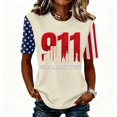 thumbnail image 2 of Domzest Womens Never Forget Patriotic T-Shirt 9/11 25th Anniversary Shirt Short Sleeve Crew Neck USA Flag Graphic Tee Beige 2XL, 2 of 6