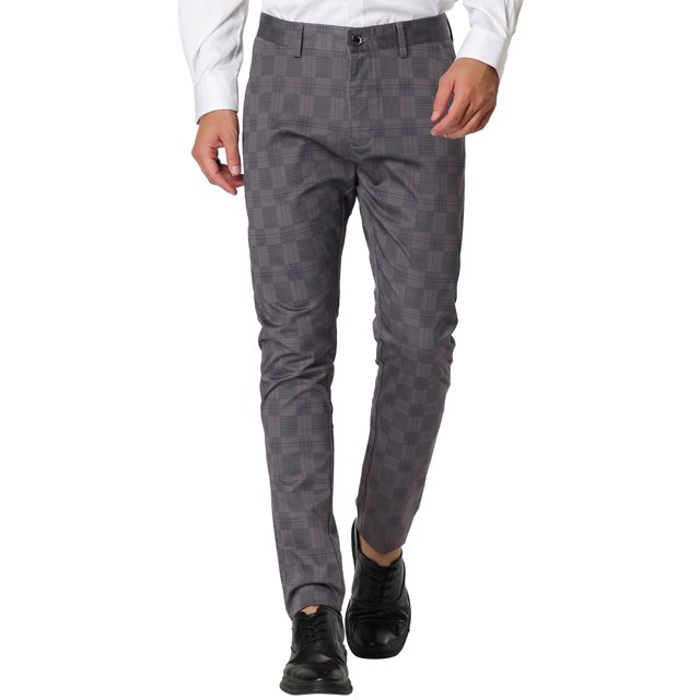 Pantalones de vestir a cuadros Lars Amadeus para hombre ajustados con frente plano gris M