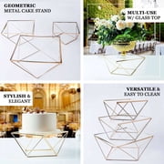 Efavormart Gold Metal Geometric Cake Stand Display Centerpiece Pedestal Riser with Square Glass Top - 14
