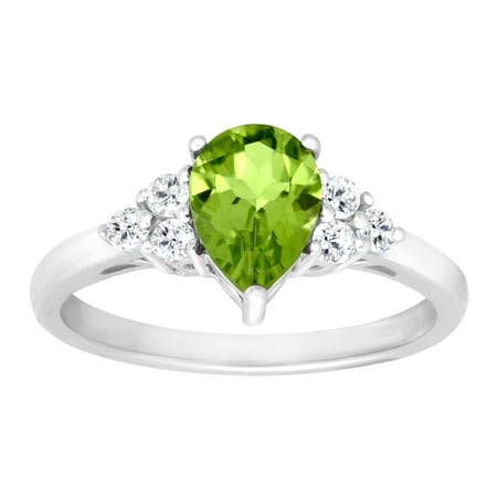 1 1/2 ct Natural Peridot & White Topaz Ring in Sterling Silver