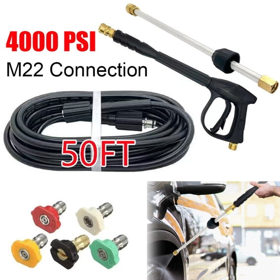 Ryhampaper High Pressure 4000PSI Car Power Washer Gun Spray Wand Lance Nozzle and 50ft Hose Kit, Black