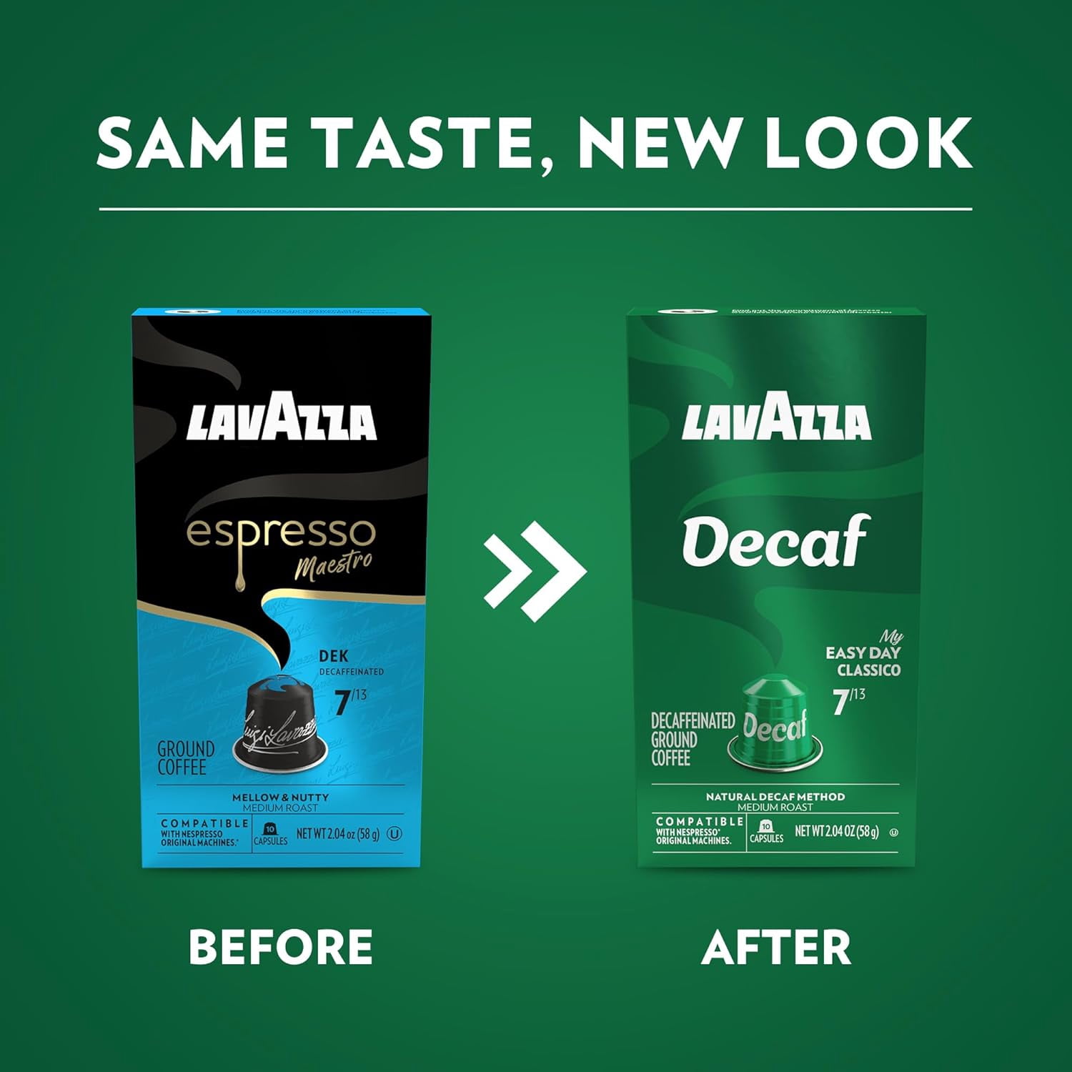 Lavazza Espresso Maestro Decaf (DEK) Aluminum Capsules Compatible with Nespresso* Original Machines, Medium Espresso Roast, Arabica and Robusta Blend (60 Capsules) - Packaging May Vary