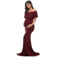thumbnail image 2 of Ecavus Womens Off Shoulder Maternity Dress for Baby Shower Wine Red L, 2 of 3