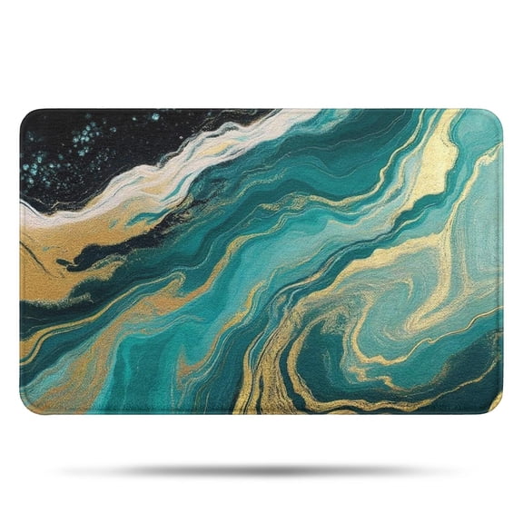 Teal Marble Gold Wave Pattern Bathroom Rugs Mat,Non Slip Microfiber Bathroom Rug,Rubber Backing,Soft Bathroom Mats for Bathroom Floor,Tub and Shower,17x27in(43x68cm)