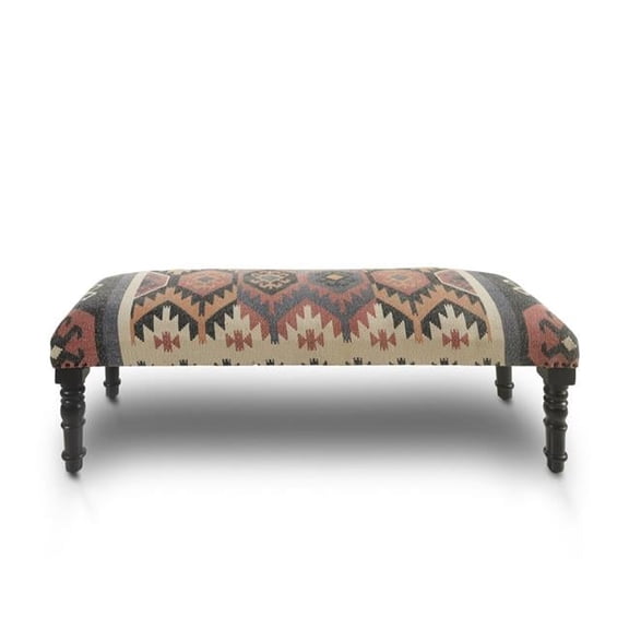 18 x 47 x 16 in. Brown Red & Natural Black Leg Southwest Upholstered Bench