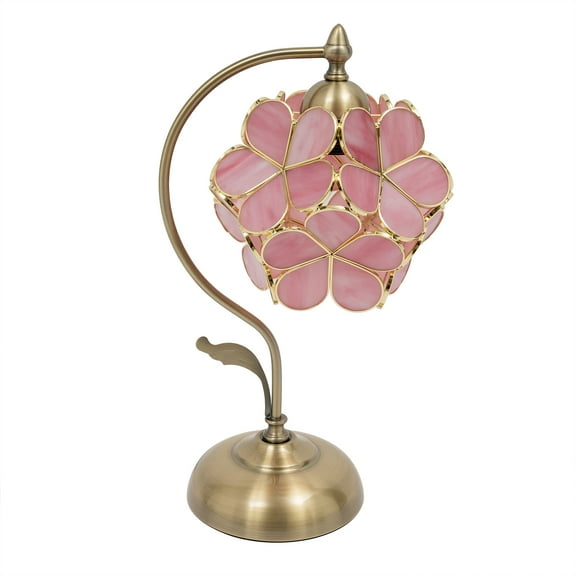 Tiffany Pink Floral Desk Lamp Petal Shape Table Light Stained Glass Table Lamp Eye Protection Bedside Nightstand Light Tabletop Mount Type