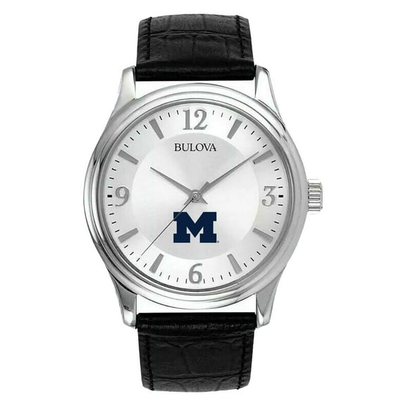 Men's Silver Michigan Wolverines Leather Watch