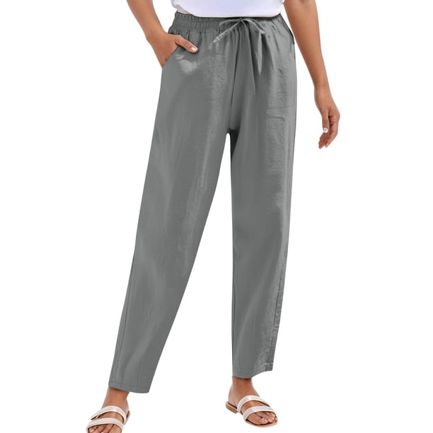 WILLBEST Pantalones Casuales de Lino para Mujer, de Pierna Recta, Elásticos, con Cordón y Bolsillos, Ropa de Playa Elegante para Verano. Chica