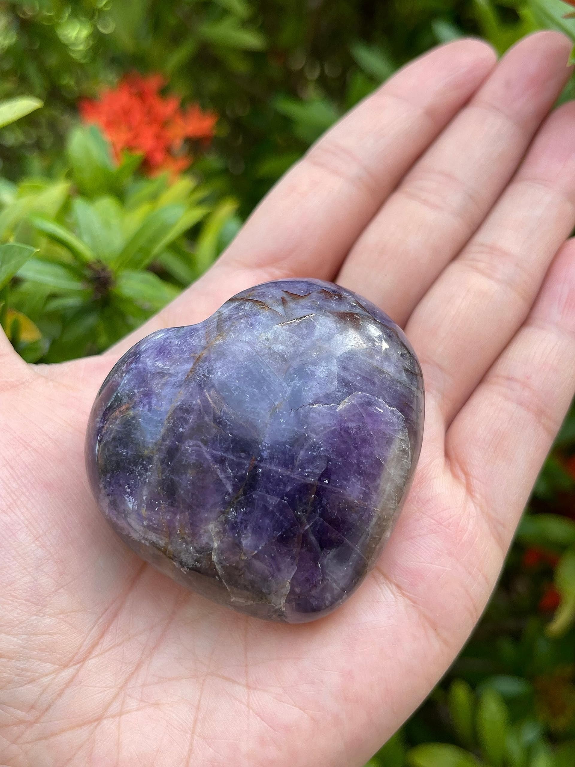 Amethyst Gemstone Hearts, Polished Amethyst Puffy Hearts, Amethyst Palm Stone, Amethyst Heart (2 Hearts）