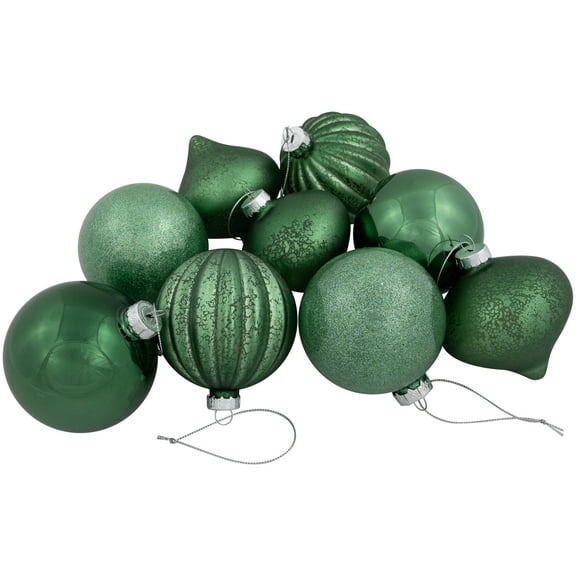 3-Finish Glass Christmas Ball and Onion Ornaments - 3" (80mm) - Forest Green - 9ct