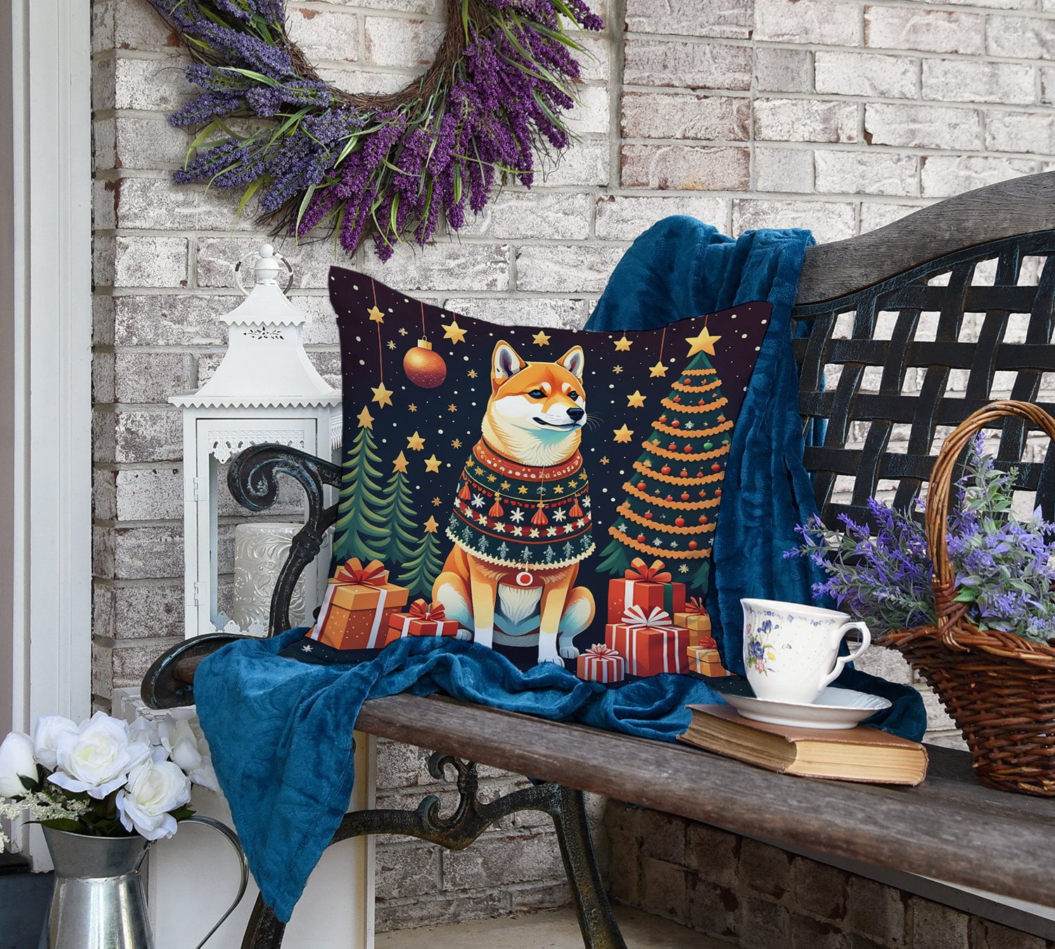 Shiba Inu Christmas Fabric Decorative Pillow 18 in x 18 in