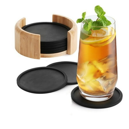 

Felt coasters round for glasses - set of 8 incl. box - design glass coasters in dark gray for drinks cups bar glass - table coasters felt coasters