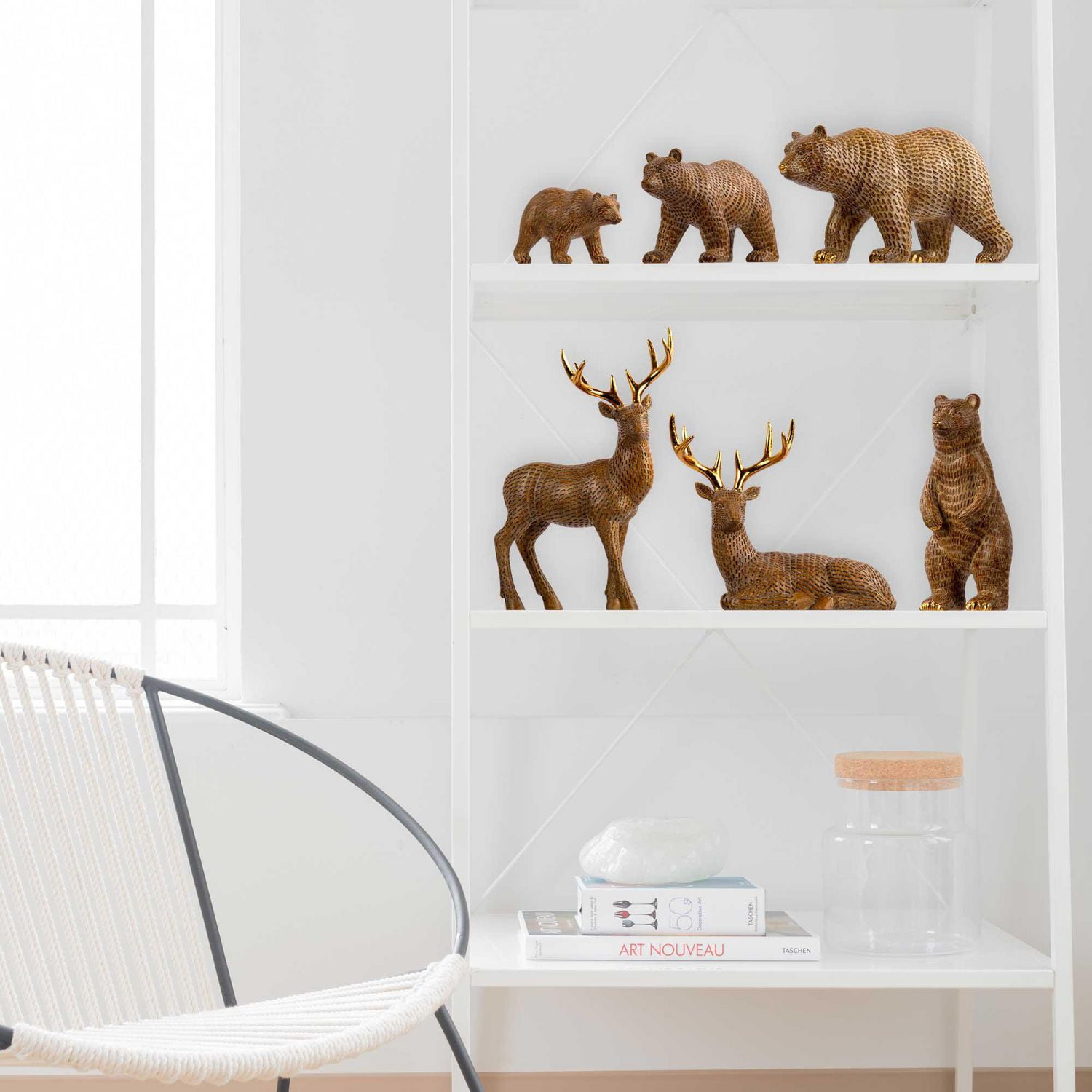 Truu Design Wooden-Look Polyresin Carved Decorative Walking Bear Sculpture