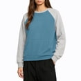 thumbnail image 5 of TKKCS Womens Raglan Crew Neck Sweatshirt Pullover Loose Fit Color Block Long Sleeve Casual Tops with Front Kangaroo Pocket Light Blue XL, 5 of 8