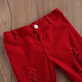thumbnail image 4 of Kids Girls Flared Jeans, Solid Color High Waist Pants Ripped Trousers Close-Fitting Pants for Girls, Red/Orange, 4 of 9