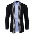 thumbnail image 2 of Men Houndstooth Mid-length Casual Knitting Turn Down Slim Fit Cardigan Jacket, 2 of 4