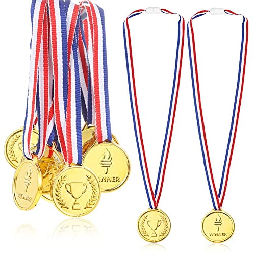 Whaline 20 Packs Plastic Kids Gold Winners Medals for Children's Sports Day, 