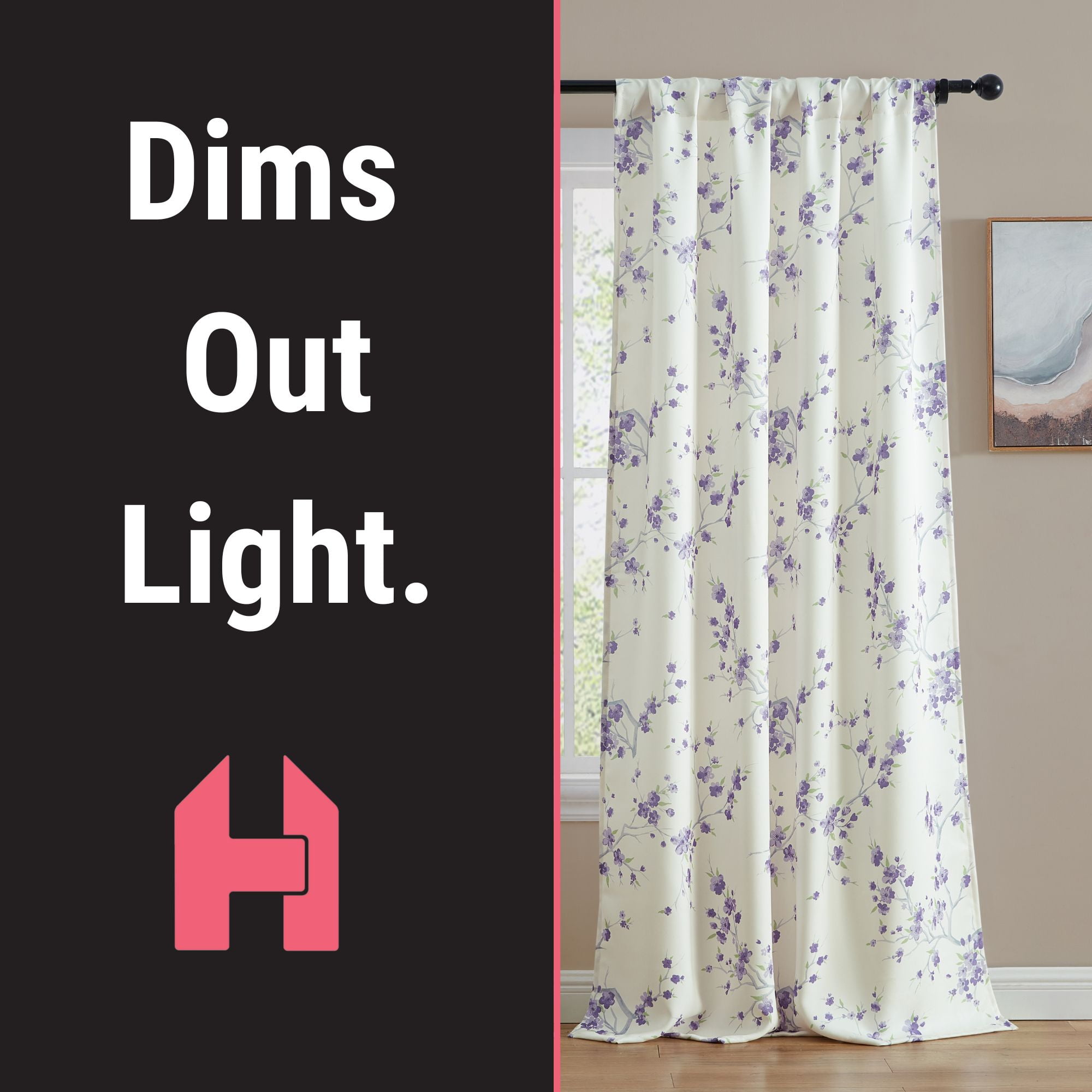 THD Yasmine Floral Room Darkening Rod Pocket Light Filtering Curtain Panels - Set of 2