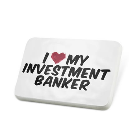 Porcelein Pin I heart love my Investment Banker Lapel Badge –